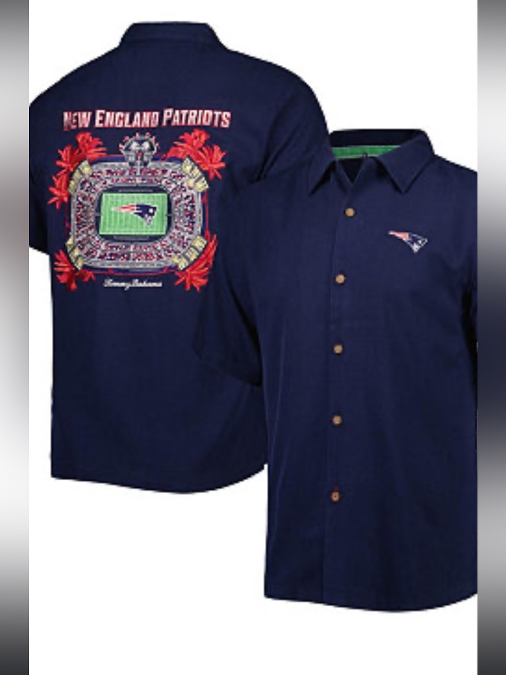 Tommy Bahama New England Patriots New distressed silk shirt Stadium on back,XXL
